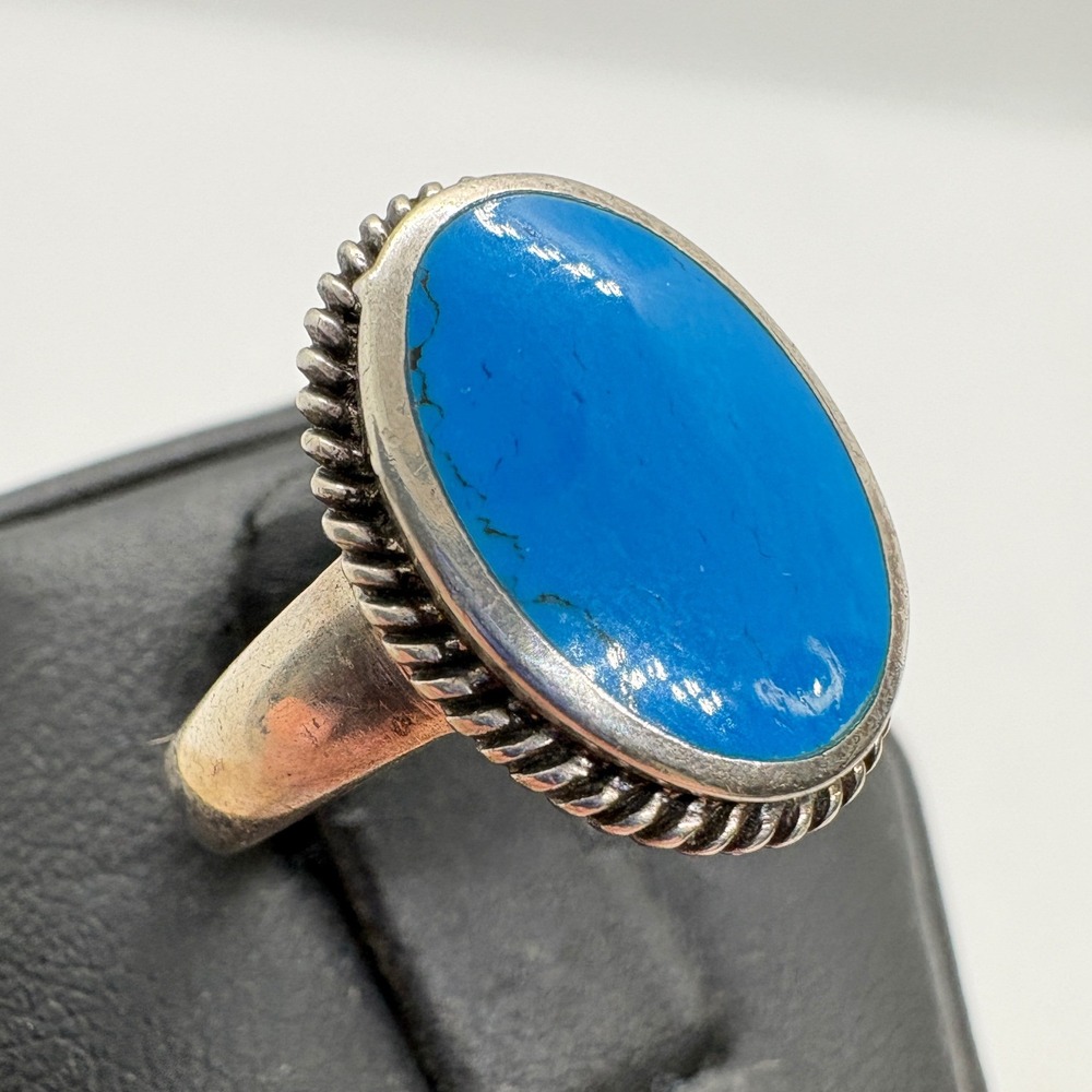 Vintage Turquoise Sterling Silver Ring Signed SE Size 6 Oval Blue Stone 925